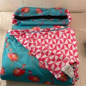 Cynthia Rowley Flamingo and Geometric Picnic Beach Blanket Matching Carry Bag